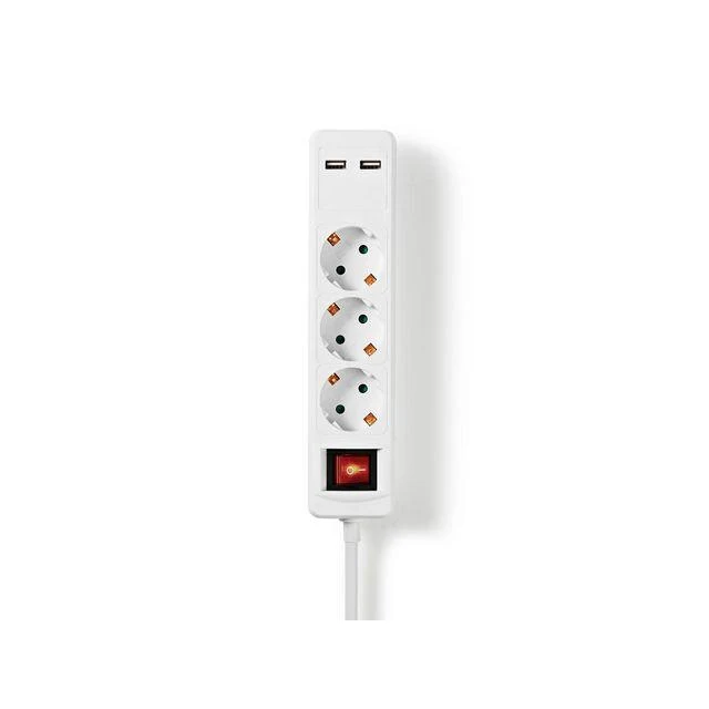 Grenuttag NEDIS jordad 3-väg + 2 USB