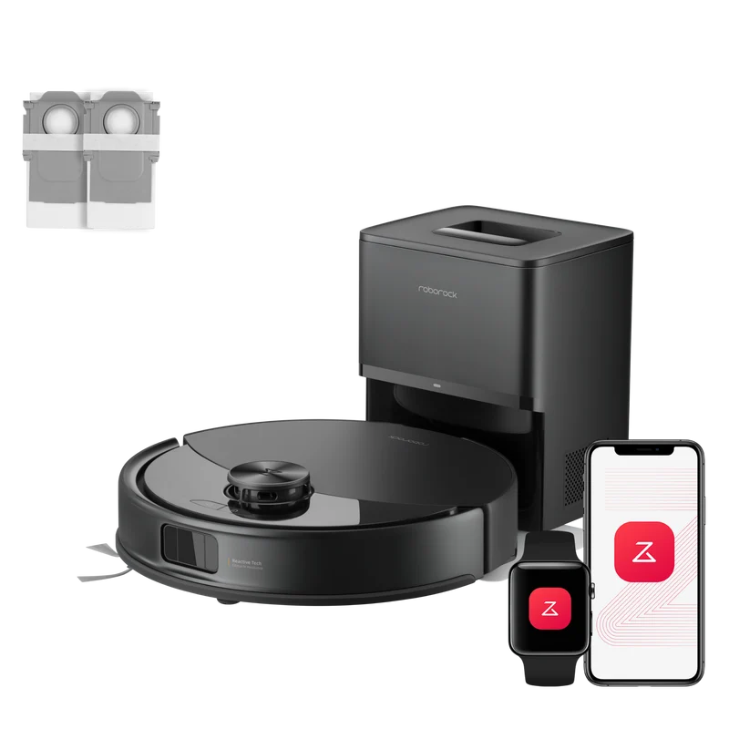 Roborock Q10 S5+ robotdammsugare med automatisk tömningsstation och 2 extra dammpåsar – Uppgraderad version av Q8 Max+
