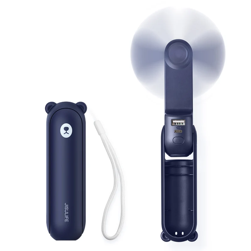 Jisulife Handheld Fan Life8 Mini Portable USB Fan med Power Bank-funktion 2000mAh och ficklampa - Blå