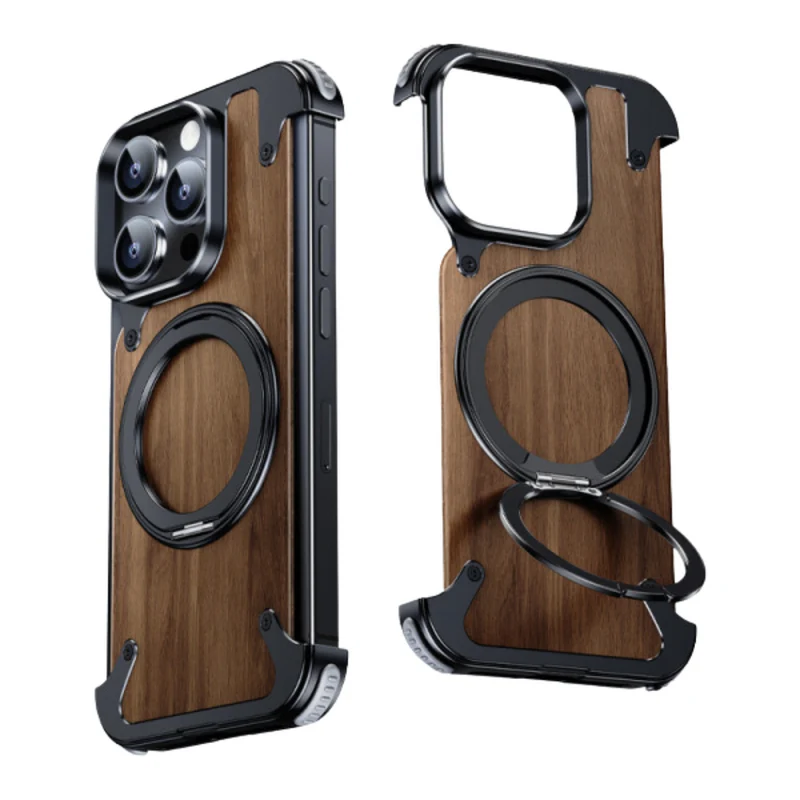 Elegant Smartphone Cover i Træ med Drejelig Støtte