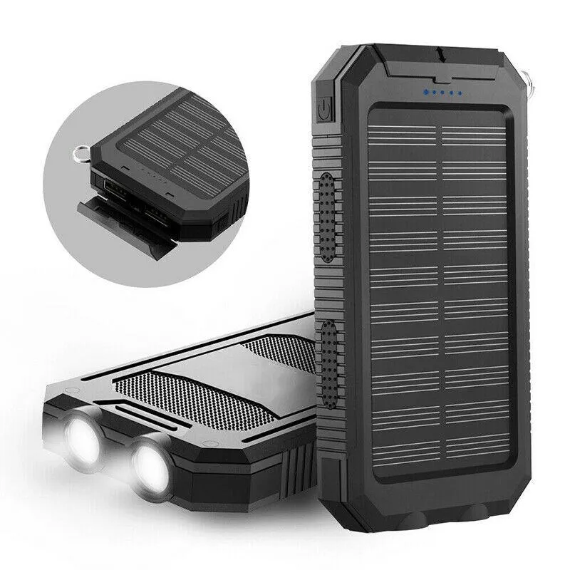 Vandtæt Solcelle Powerbank 500000mAh med Dobbelt USB og LED