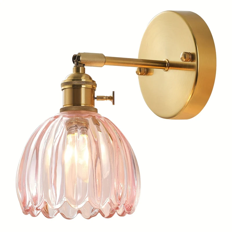 Elegant Væglampe i Glas med Lyserød Skærm og Guld Finish
