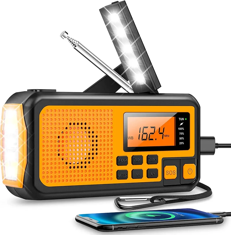 Nødradio med Sol- & Kurbelopladning | Powerbank & Lommelygte