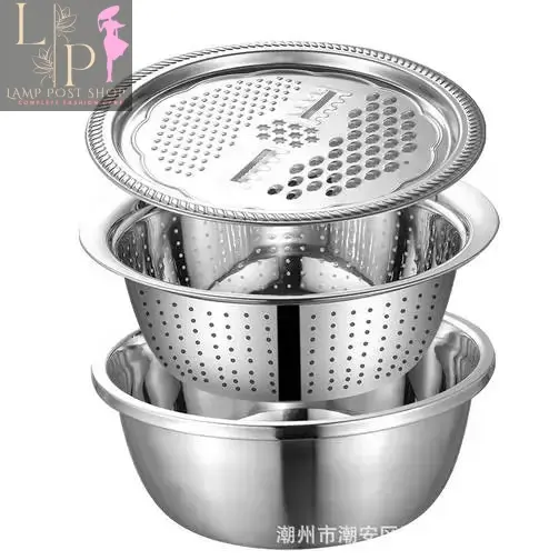 3Pcs/set Kitchen Rice Bowl Grater Vegetable Slicer Vegetable Cutter Drain Basket Kitchen Accessories Cookware Set Pots and Pans