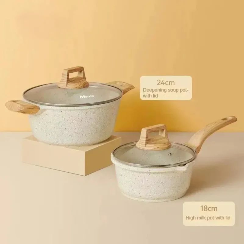 3-7 Non-Stick White Granite Cookware Set W/Frying Pans and Saucepan