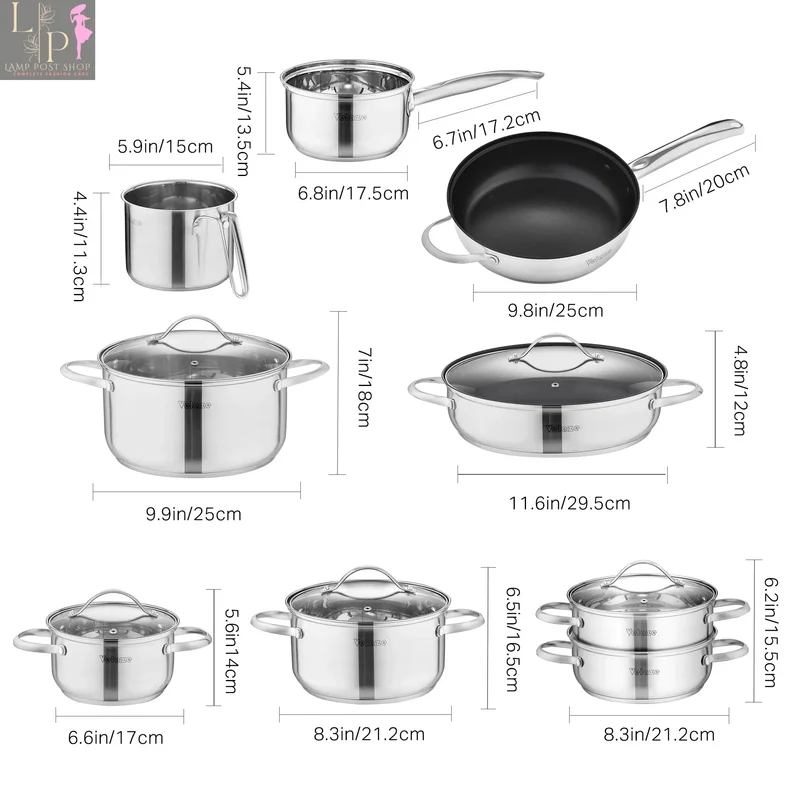 8/9/14-Piece Velaze Stainless Steel Cookware Set - Induction Safe