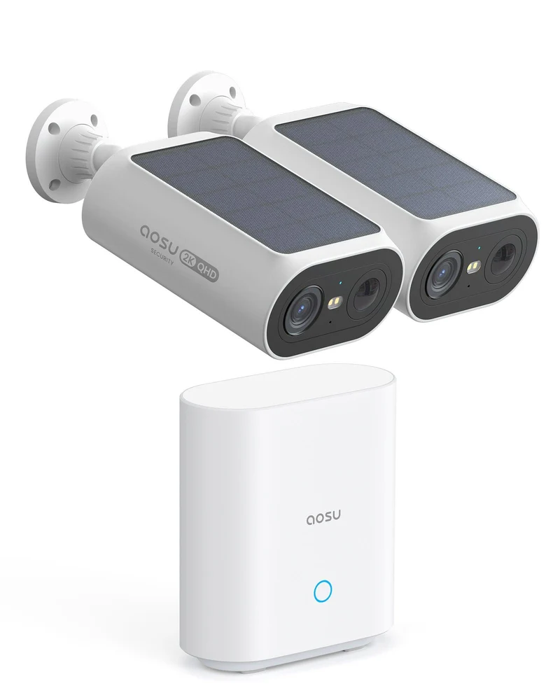 AOSU 4K Solar Security Cameras Wireless Outdoor, Expandable to 16TB (32GB Built-in) HomeCortex Home Security System, AI Face Recognition & Behavior Detection, 2-Cam Kit