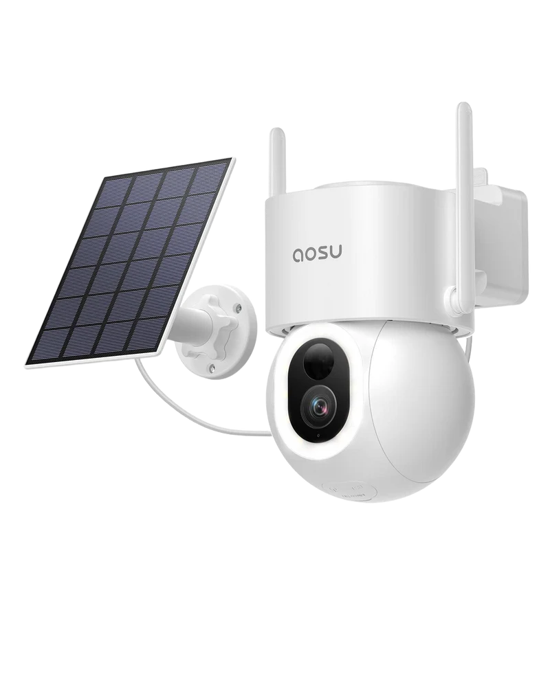 AOSU Security Cameras Wireless Outdoor - 3K/5MP Solar Powered 400-Lumen Floodlight Camera, 360° Pan/Tilt Surveillance, Night Vision, 2.4G WiFi Camera, Auto Tracking, AI Human/Vehicle/Pet Detection
