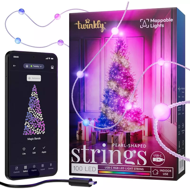 Twinkly Strings (candies) USB-C – 100 Pearl-shaped RGB LEDs Green Wire USB-C