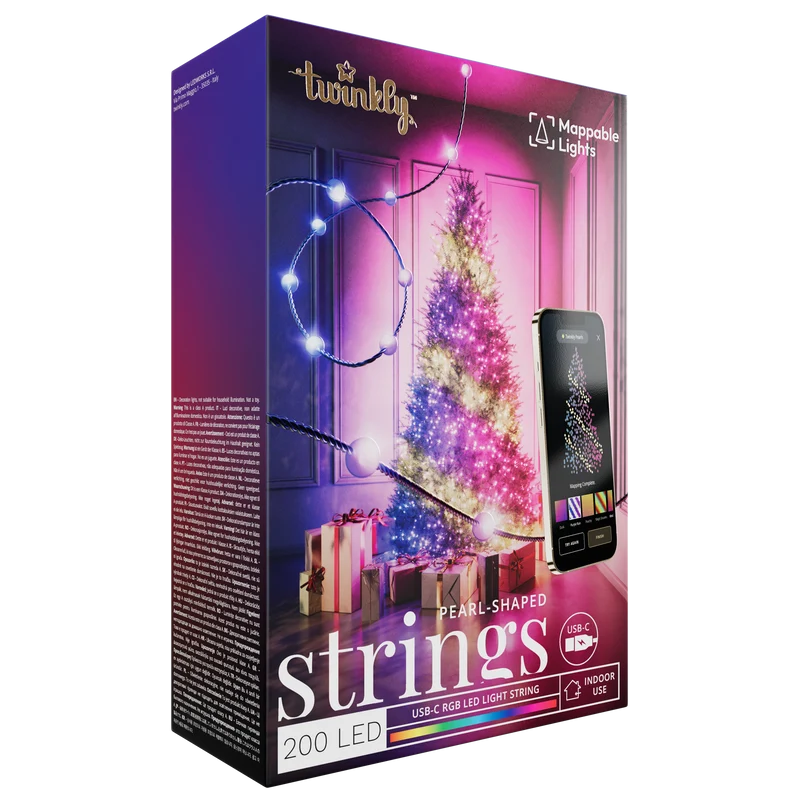 Twinkly Strings USB-C Pearls 200 LED, Pearl-Shaped LED Light String, RGB Multicolor LED Lights, Valentine's Day Lights, Compatible with Alexa, Google Home, USB-C Power, Green Wire, 39.4ft