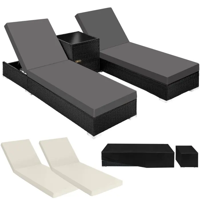 Tectake 2-pack of aluminum and rattan sun loungers, Nautica black