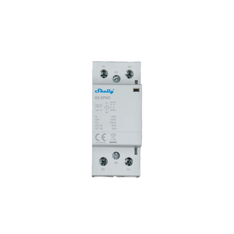 Shelly 63 amp 2 pole normally closed din rail contactor 120 vac coil