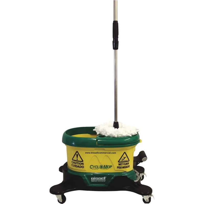 Bissell CycloMop Commercial Spin Mop with Dolly, 2 Microfiber Mop Heads, Handle & Scrub Brush
