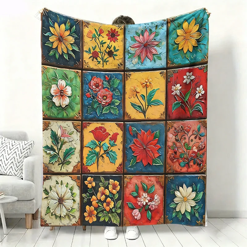 🌸Mysig och mjuk flanellfilt med blommönster✨