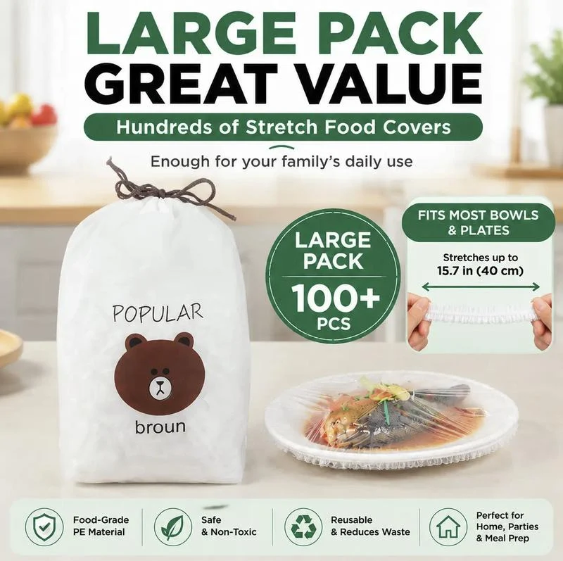 📢📢【Begränsat Erbjudande – Köp 1 få 1 gratis】🔥 100 st Engångs Sträckfilm för Skålar och Tallrikar, Elastiska Behållarlock, Alternativ till Plastfolie för Matrester, Frukt, Grönsaker och Matförvaring i Köket