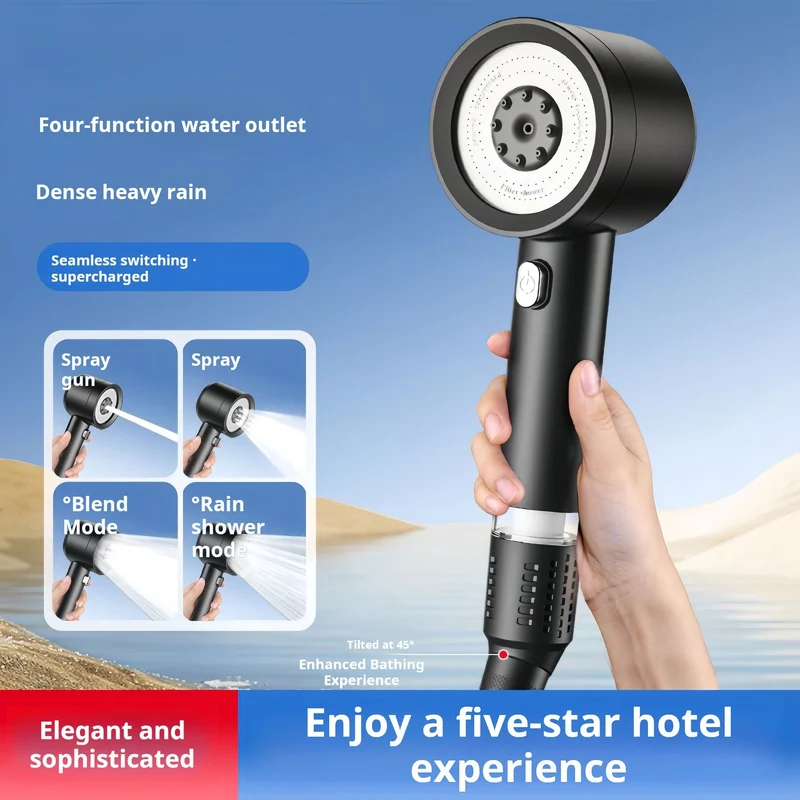 🚿4-läges högtrycksduschmunstycke med filter