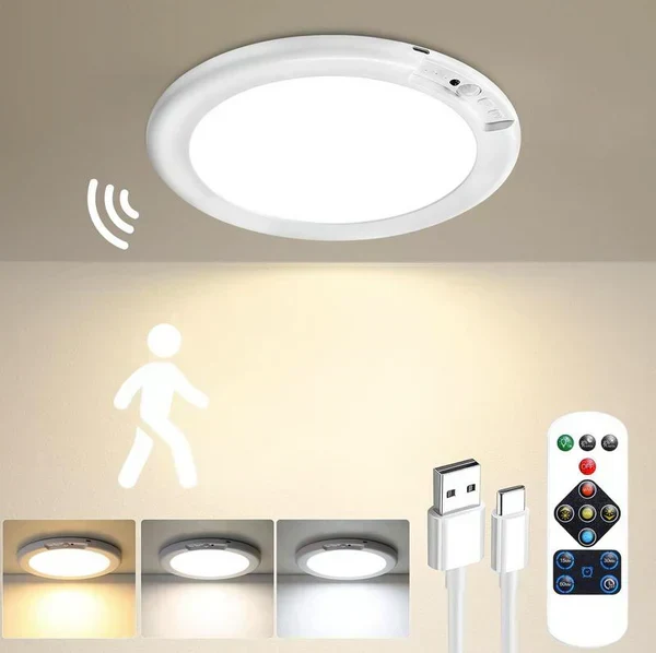 💥Stor Rea-50% Rabatt💡Uppladdningsbar Rörelsesensor Taklampa med Fjärrkontroll - Magnetisk Trådlös Taklampa Batteridrivna
