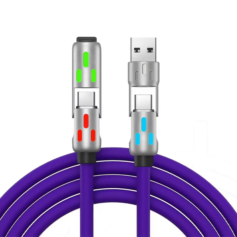⚡ 50% RABATT NU!🌈 Universell RGB 4-i-1 Snabbladdningskabel – 240W PD & Flytande Silikon – Hållbar 480Mbps Data Sync Sladd 🔌