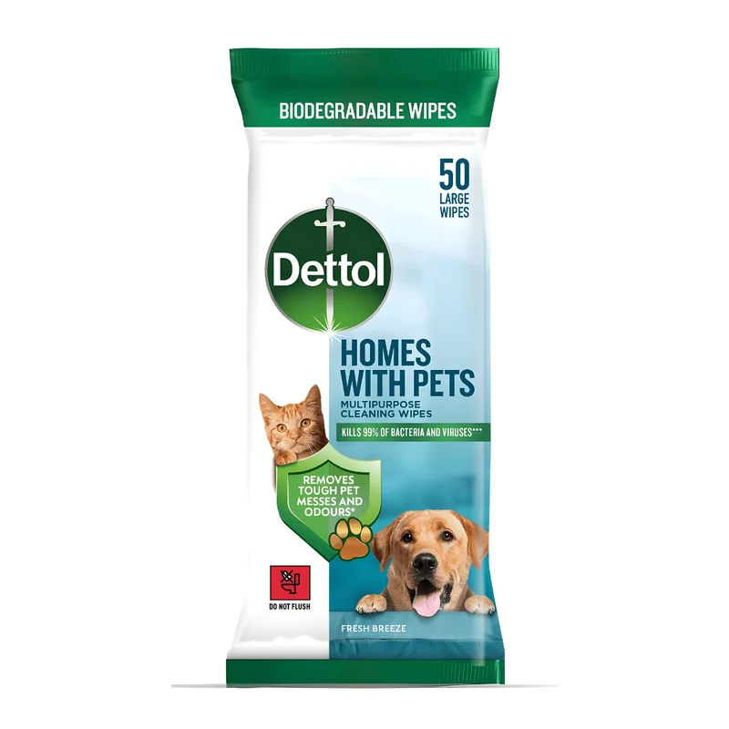Dettol Homes with Pets Wipes – 50 pcs | EU Made | Antibacterial & Pet-Safe