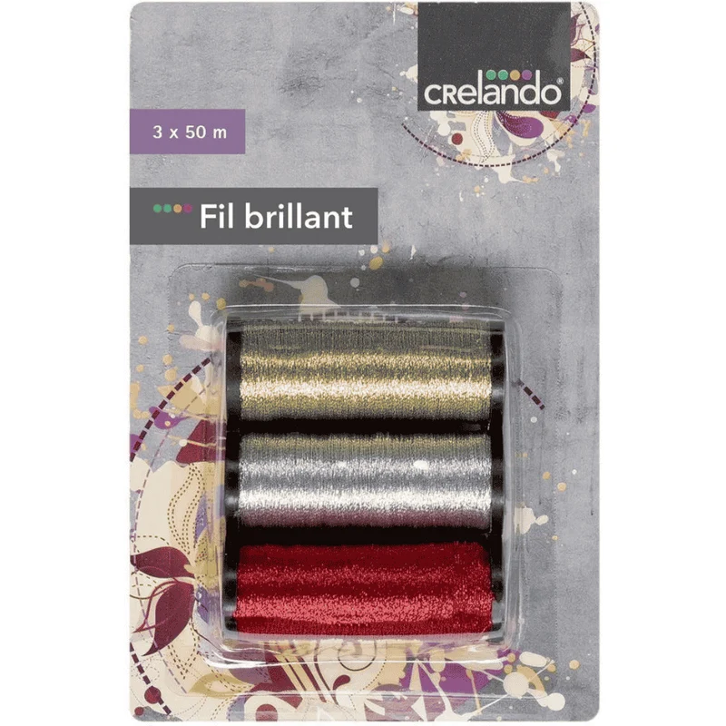 Crelando Brilliant Shiny Threads – Red, Silver & Gold 3 × 50m