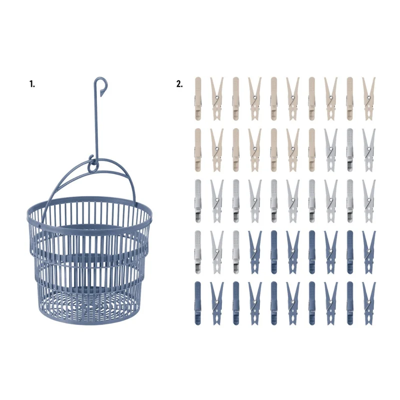 Telescopic Basket With Clothes Pegs 50 Pieces