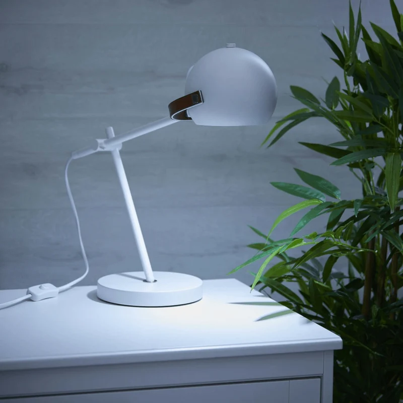 LED Scandi Table Lamp In White With Leather Look Table Lamp