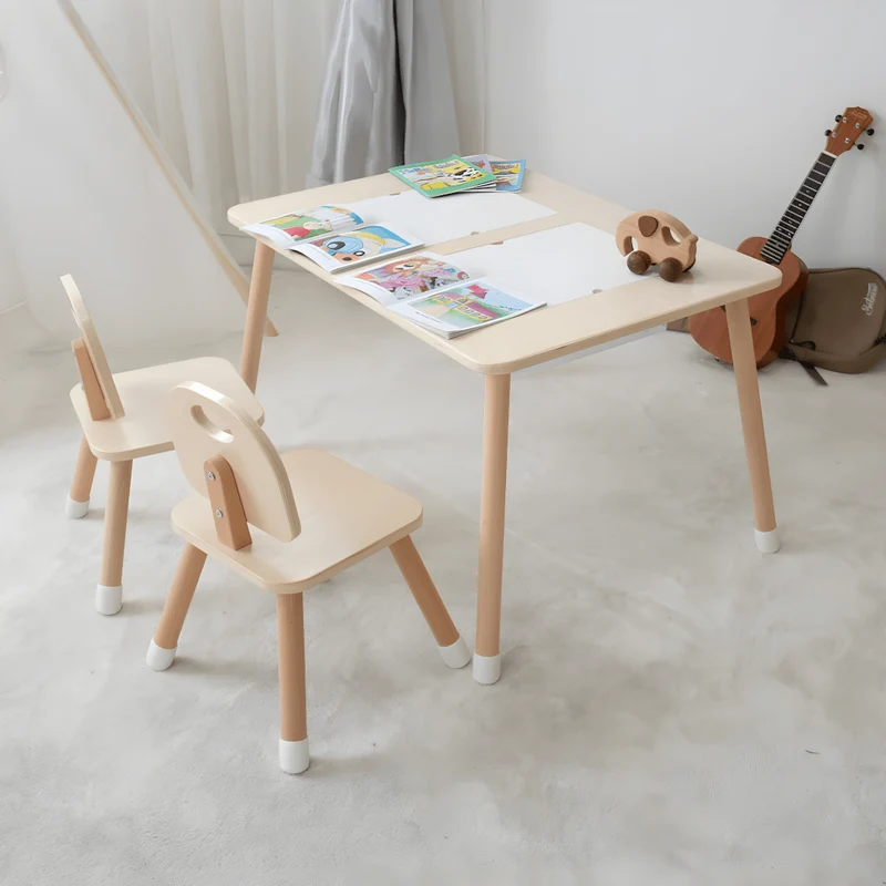 Kids Wooden Table With Storage Boxes Transparent Bins