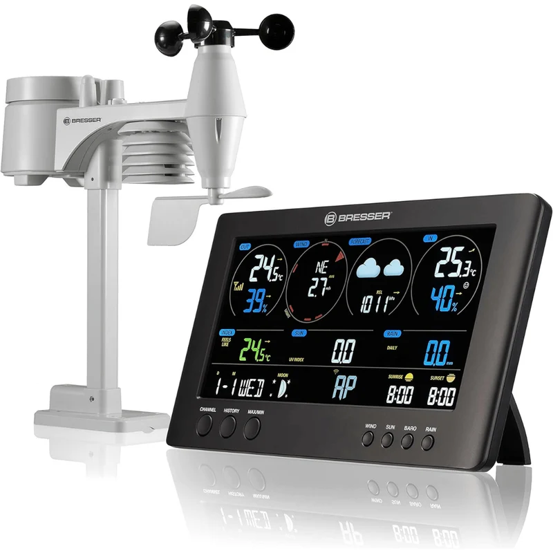 BRESSER 7002586 Wireless Weather Station with Outdoor Sensor ClearView Weather Centre with WLAN and 7-in-1 Professional Sensor for Wind and Thermometer / Hygrometer Sensor for Temperature and Humidity