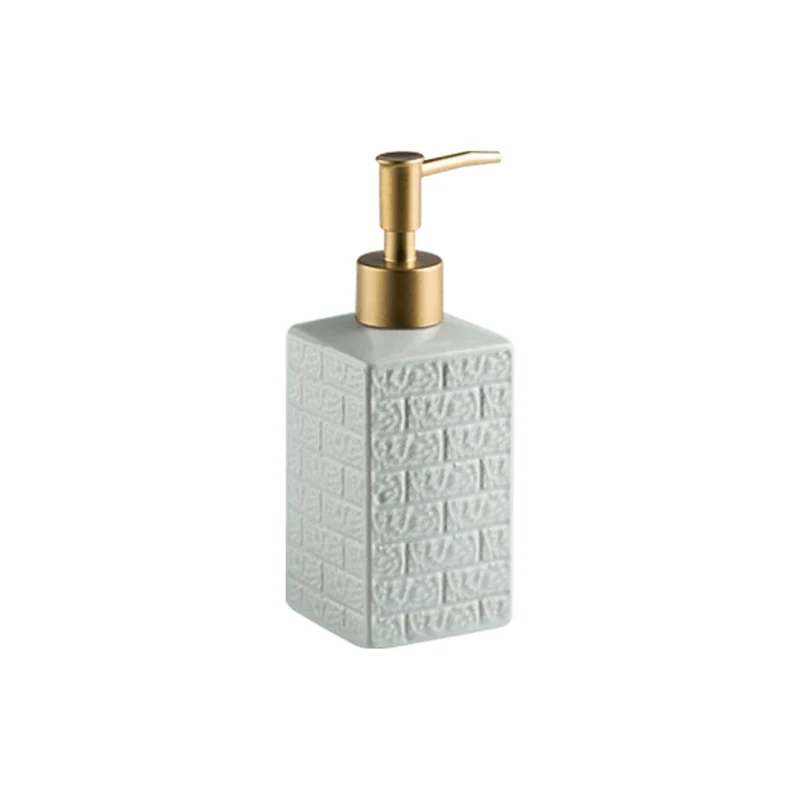 Ceramic Soap Stone Pattern Dispenser With Gold Top 350ML