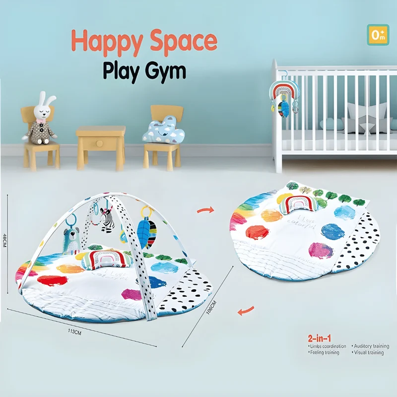 2-in-1 Soft Baby Gym Mat , Plush Newborn Playmat