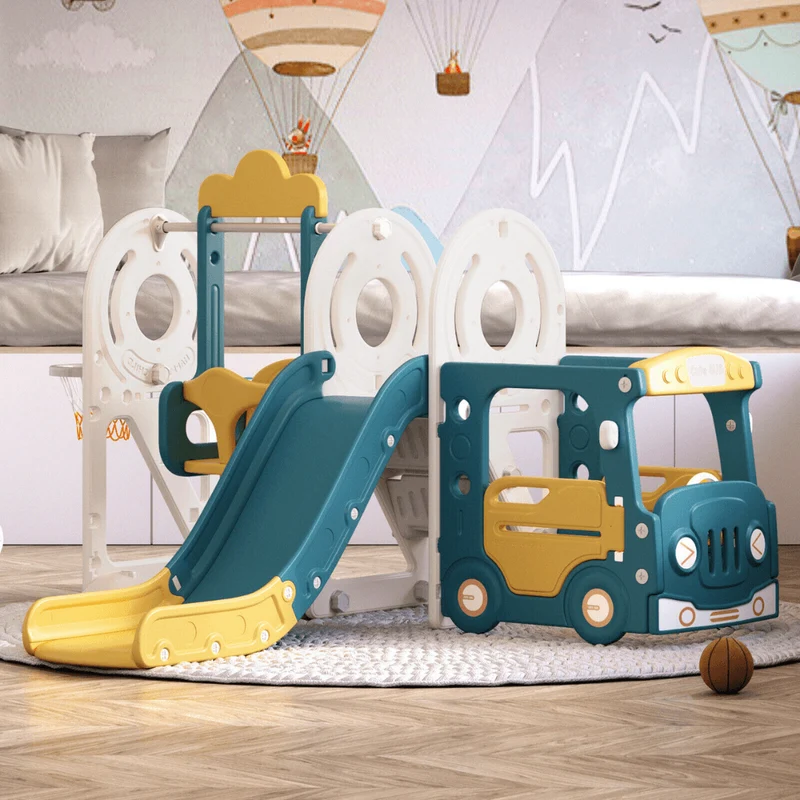 Ultimate 5-in-1 Toddler Playground: Indoor/Outdoor Slide and Swing Set with Basketball Hoop