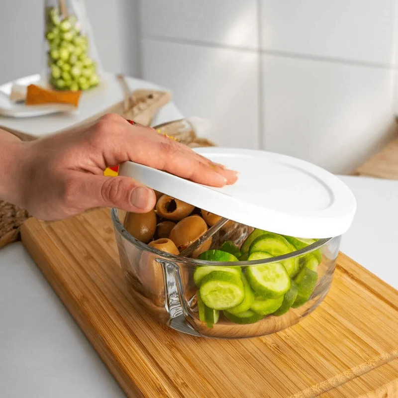 Breakfast Glass Storage Containers with Polar Lid and Compartments White