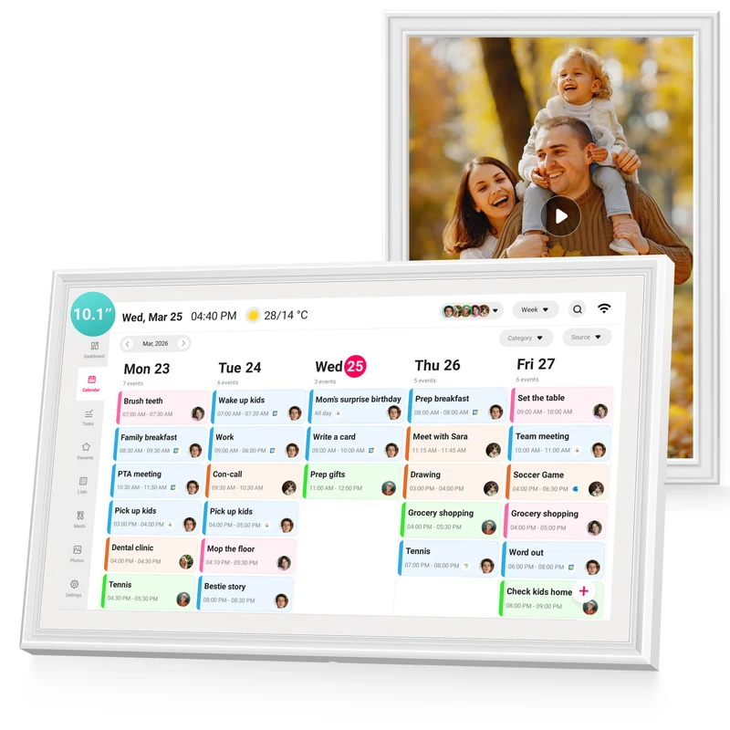Digital Calendar Wall Touch Screen, 10.1 Inch Smart Chore Chart & Family Schedule Organizer, No Subscription Electronic Calendar for Family, Meals, Photo Display, Wall/Desk Mount, Gifts for Women Men