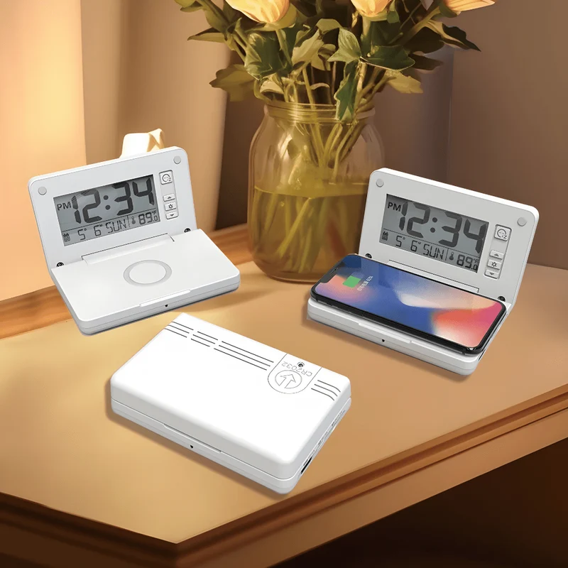 Silver Crest Digital Alarm Clock with Qi® Wireless Charging & LCD Display