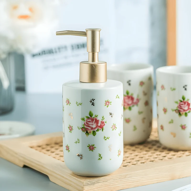 Retro White Hand Soap Dispenser with Golden Floral Pump – 320ml