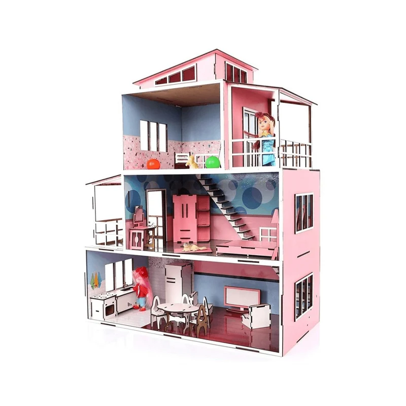 Memo Wooden Doll House -With Accessories