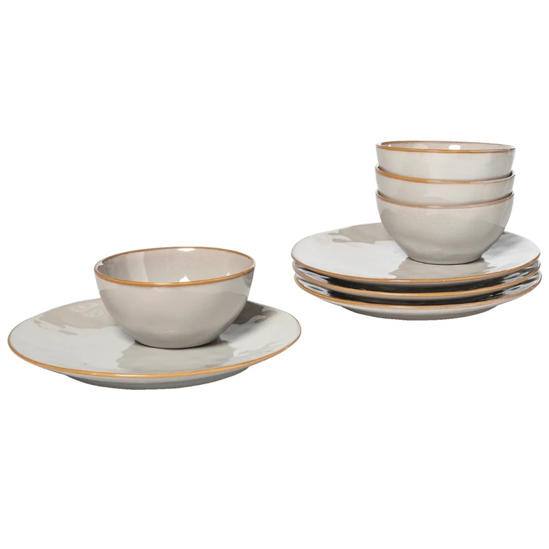 HOME CREATION® Premium Ceramic Tableware Set – 8 Pieces (4 Bowls + 4 Plates)