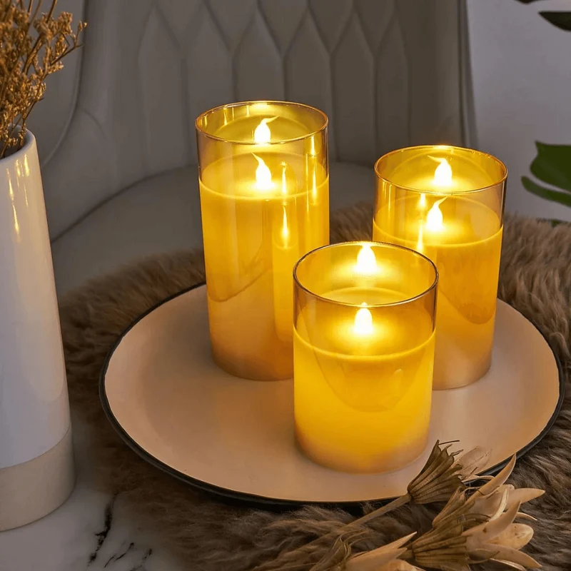 LED Candles In Glass, Set Of 3