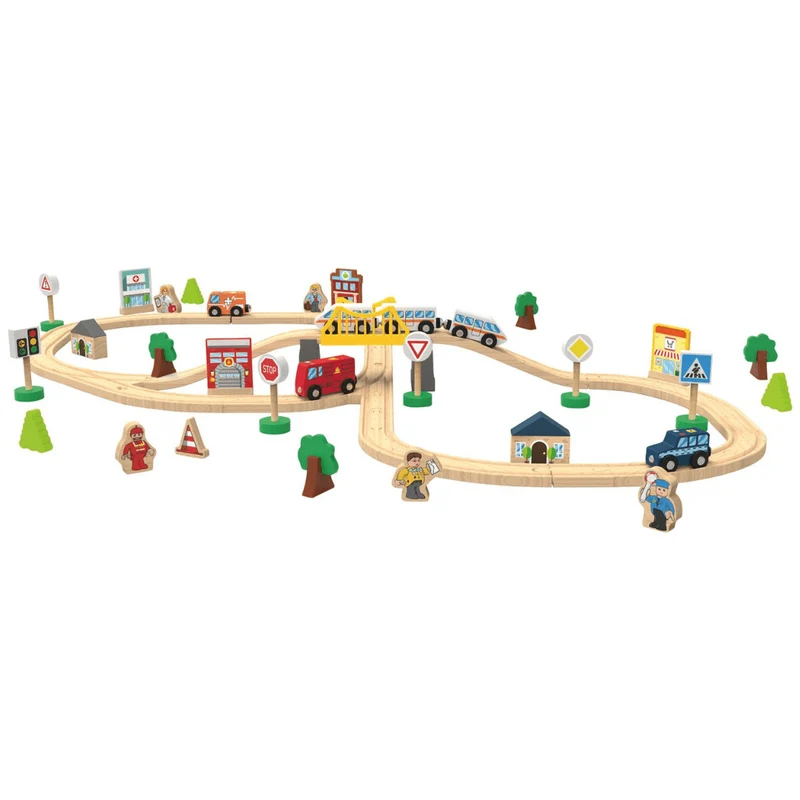 PLAYTIVE CITY WOODEN TRAIN SET 67 PIECES