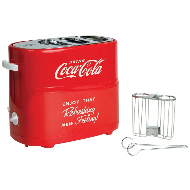Coca-Cola Hot Dog Toaster with 2 Slot Bun Mini Tongs - Red