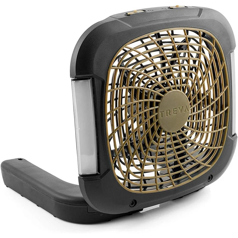10-inch Portable and Foldable Battery Powered Fan with LED Lights - Black/Olive Green