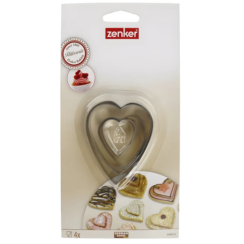 ZENKER Heart Shape Cookie Cutter Set – 3 Stainless Steel Pieces
