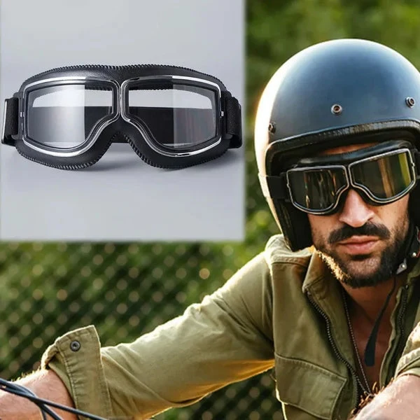 🏍️🕶️ 50% RABATT! | Vintage Motorcykelglasögon – 2 Linser & Stötsäkra!